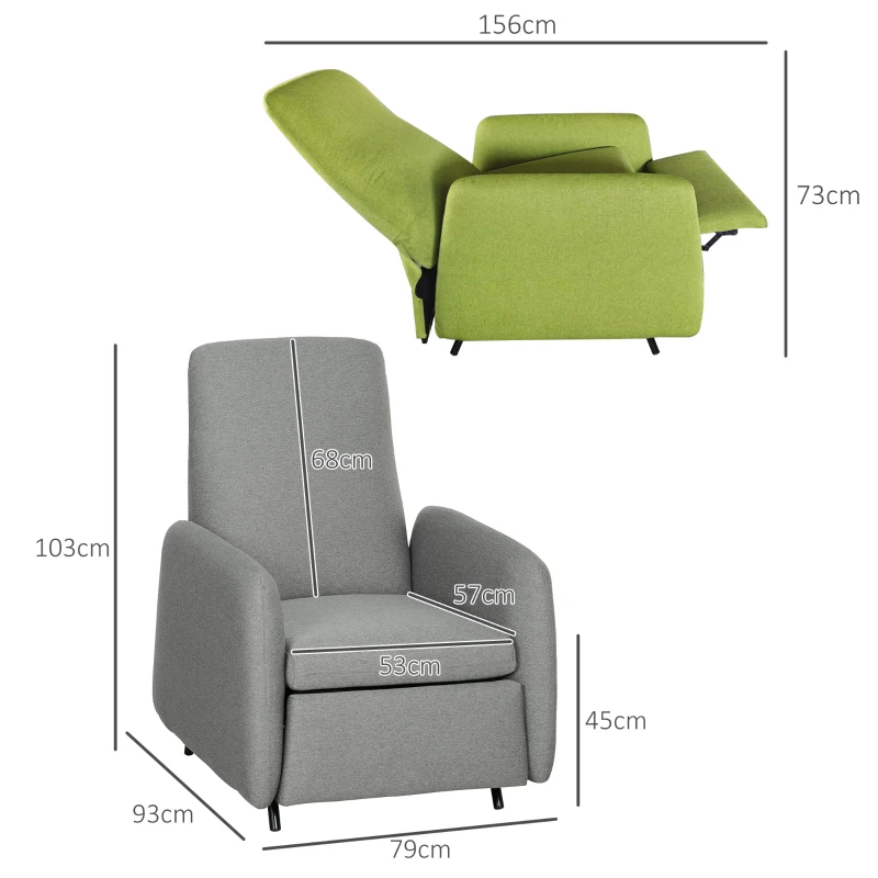 HOMCOM Poltrona Relax Reclinabile con Poggiapiedi Estraibile, Copertura di Ricambio e Seduta con Molle, Grigio