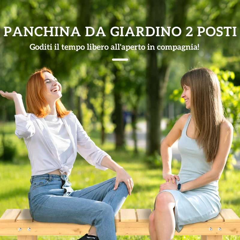Outsunny Panchina da Esterni Impermeabile 2 Posti in Legno di Abete 110x38x35cm