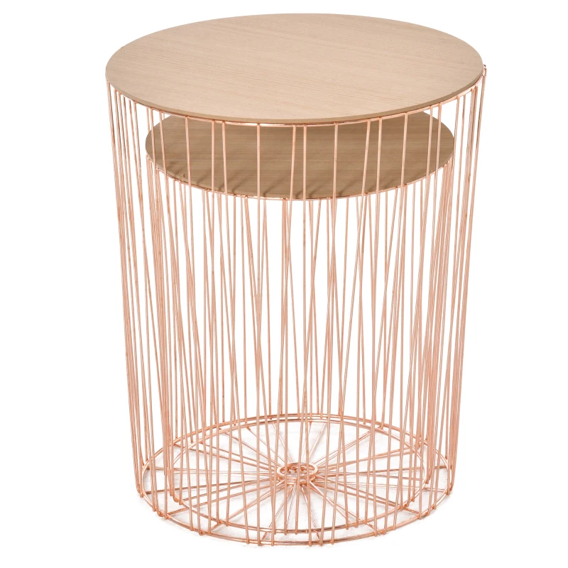 HOMCOM Coffee Tables Set of 2, Side Tables with Metal Frame, End Tables for Living Room, Bedroom - Rose Gold Color Base
