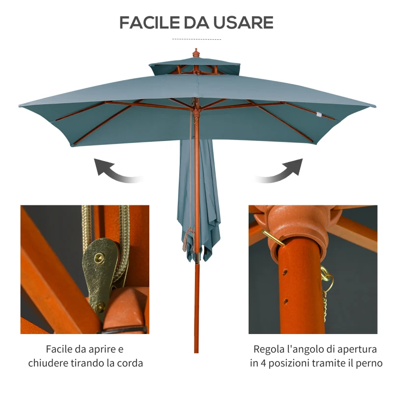 Outsunny Ombrellone da Giardino 3x3m con 8 Stecche in Bamboo e Copertura Parasole a 2 Livelli, Grigio