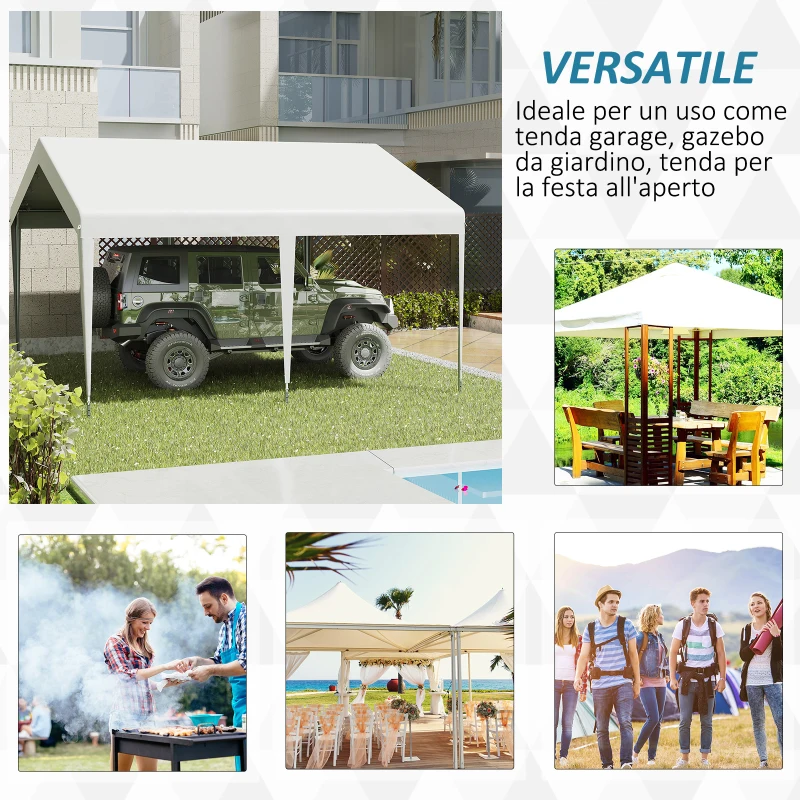 Outsunny Garage Portatile 4x4m con Tettoia anti UV, Pioggia e Vento per Veicoli, Matrimoni e Feste - Bianco
