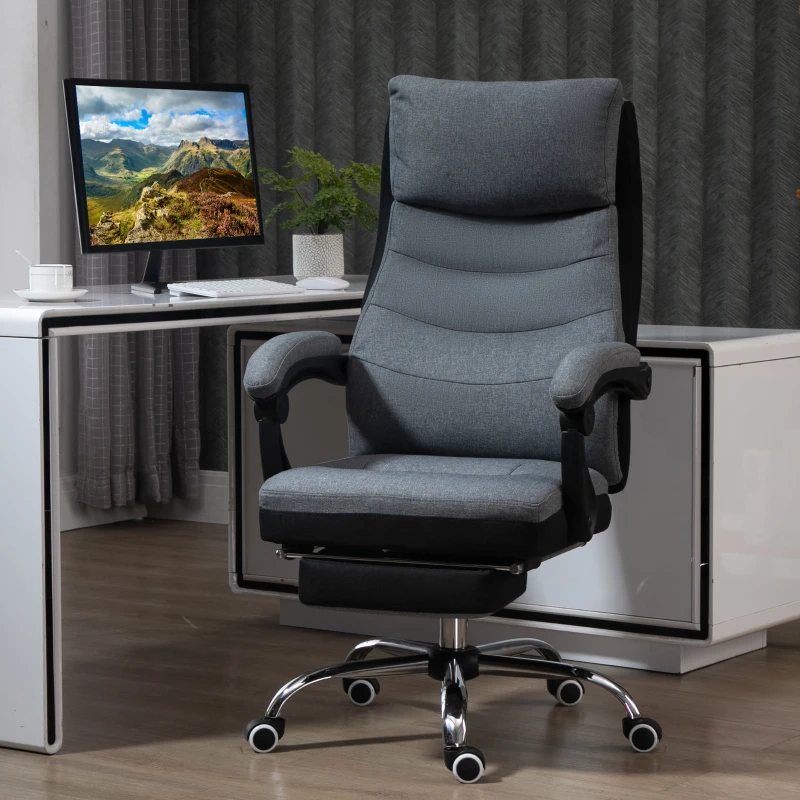 Vinsetto Office Chair, Executive Desk Chair 135° Reclining Computer Chair with Adjustable Height, Retractable Footrest and Swivel Wheels, Grey