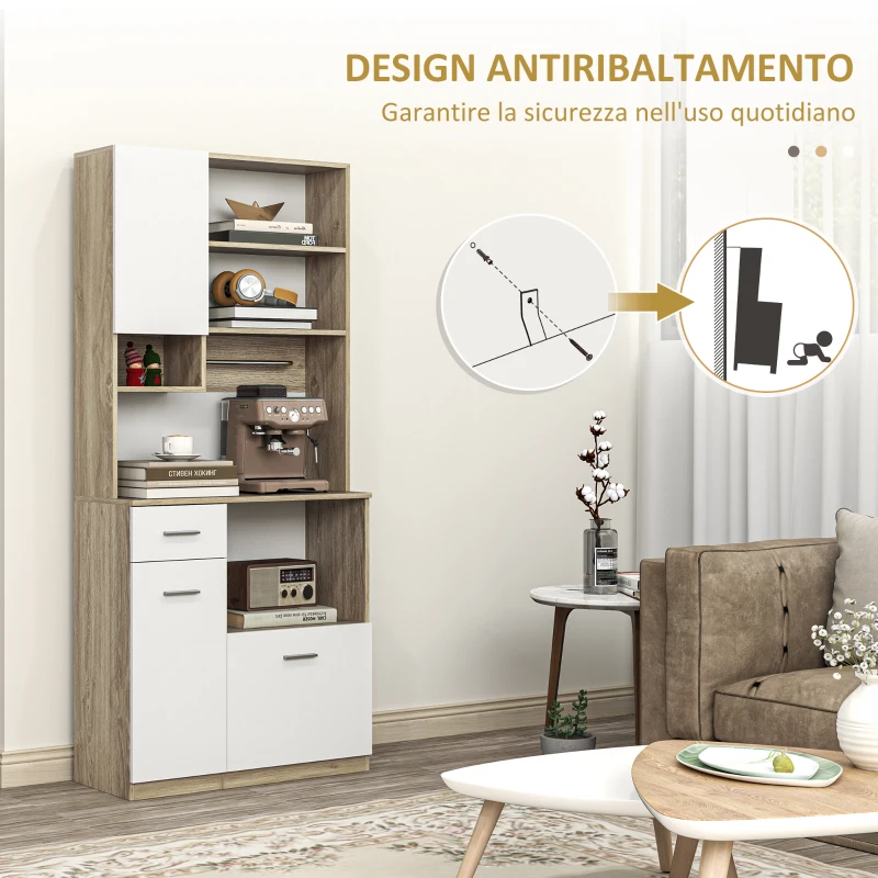 HOMCOM Mobile Dispensa in Legno con Cassetto, 3 Armadietti e 4 Ripiani Aperti, 80x35x180 cm, Bianco