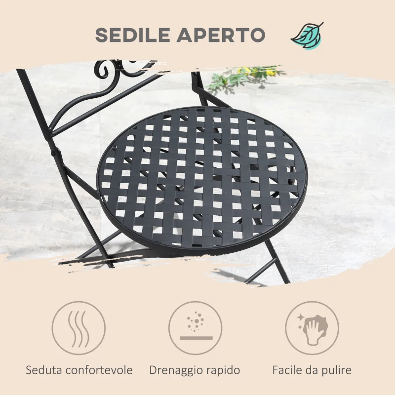 Outsunny Set da Giardino 3 Pezzi, 2 Sedie Pieghevoli e 1 Tavolo, Design a Mosaico, Grigio