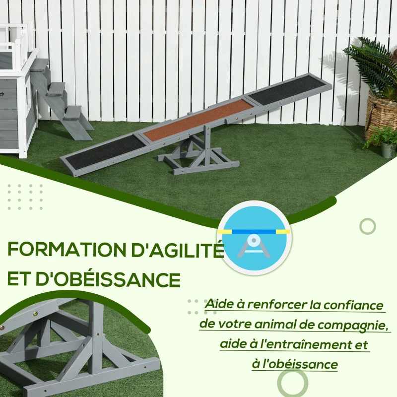 PawHut Agility sport pour chien bascule équipement entrainement chien bois sapin pré-huilé feutre bitumé antidérapant gris noir