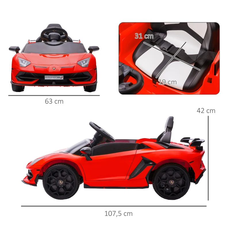 HOMCOM Voiture électrique pour enfants licence Lamborghini Aventador SVJ 12V avec portes papillon télécommande 3-5 KM/H rouge(m-3)