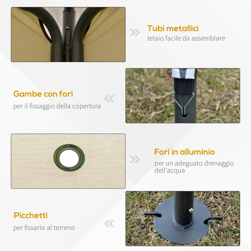 Outsunny Gazebo da Giardino 3.5x3.5m in Metallo e Poliestere Beige con Doppio Tettuccio