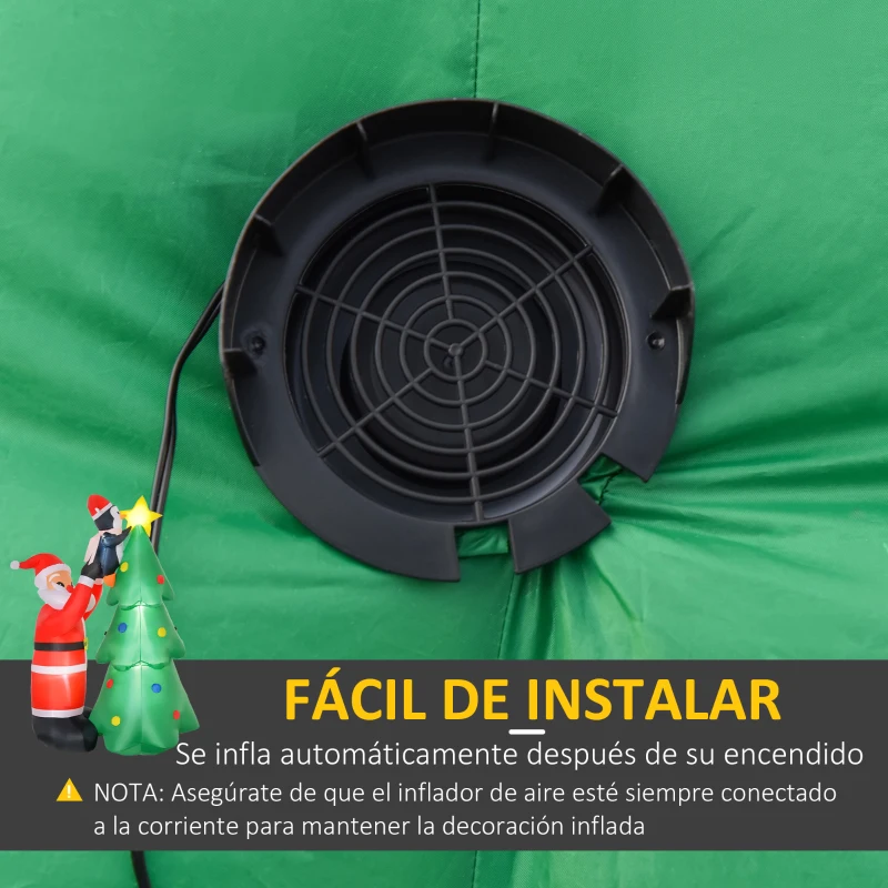 HOMCOM Árbol de Navidad Inflable 184 cm con Luces LED Decoración Navideña Hinchable con Papá Noel y Pingüino para Fiestas Interiores y Exteriores 123x80x184 cm Multicolor