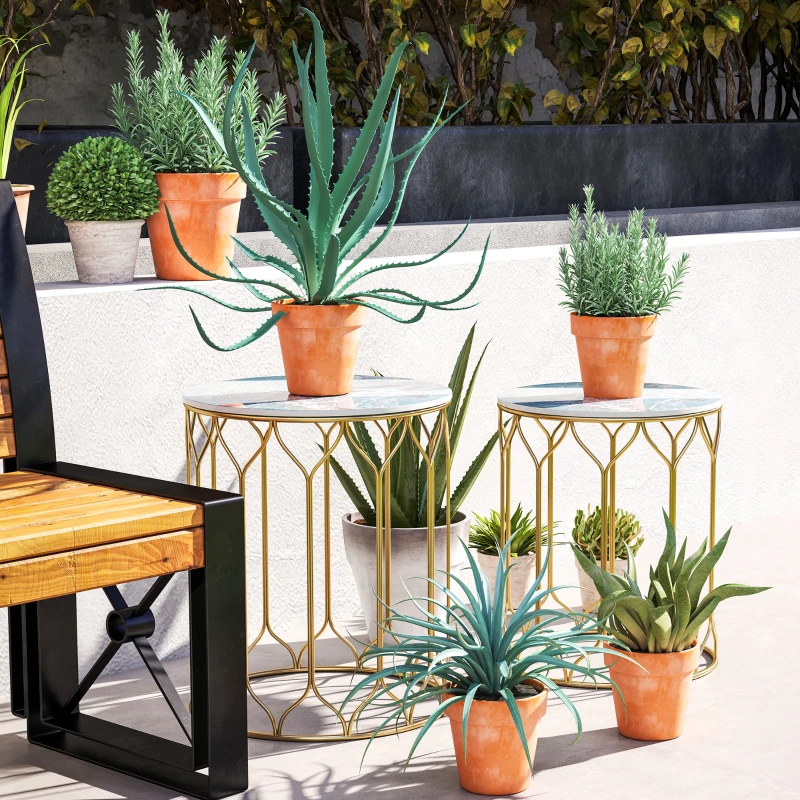 Outsunny Round Coffee Table Set of 2, Modern Nesting Tables with Ceramic Tile Top, Small End Tables, Indoor Outdoor Side Table with Metal Frame for Living Room, Bedroom, Patio, Balcony, Multicoloured