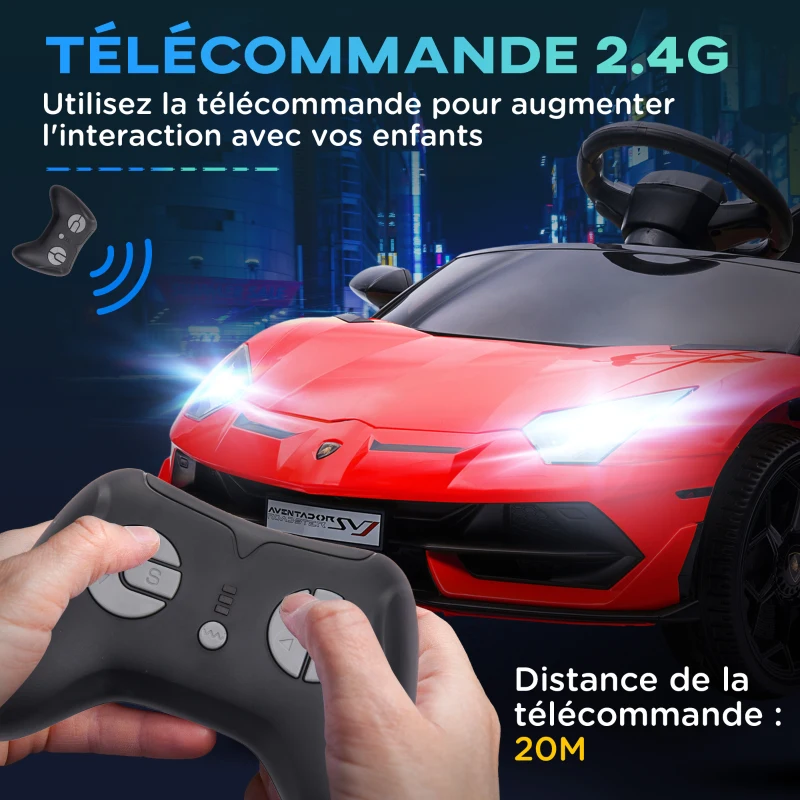 HOMCOM Voiture électrique pour enfants licence Lamborghini Aventador SVJ 12V avec portes papillon télécommande 3-5 KM/H rouge(m-6)