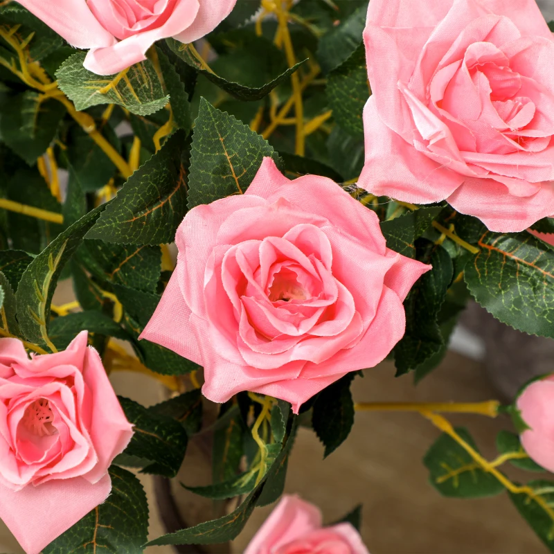 Outsunny Set of 2 Artificial Plants Pink Rose Floral in Pot, Fake Plants for Home Indoor Decor, 90cm