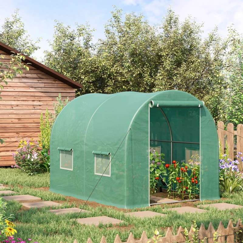 Outsunny Serre de Jardin Tunnel 6 m² 3L x 2l x 1,9H m métal galvanisé renforcé diamètre 2,4 cm + PE Haute densité fenêtres Porte Vert