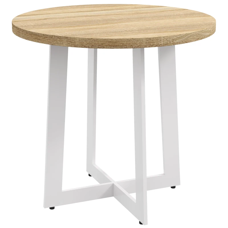 HOMCOM Mesa de Comedor Redonda para 4 Personas Mesa de Cocina con Tablero de Madera y Base de Acero Cruzada Ø80x75 cm Roble