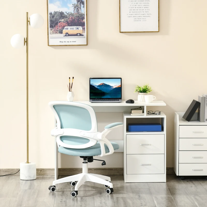 HOMCOM Bureau Informatique 2 tiroirs coulissants 3 étagères dim. 108L x 48l x 76H cm Panneaux Particules MDF Blanc