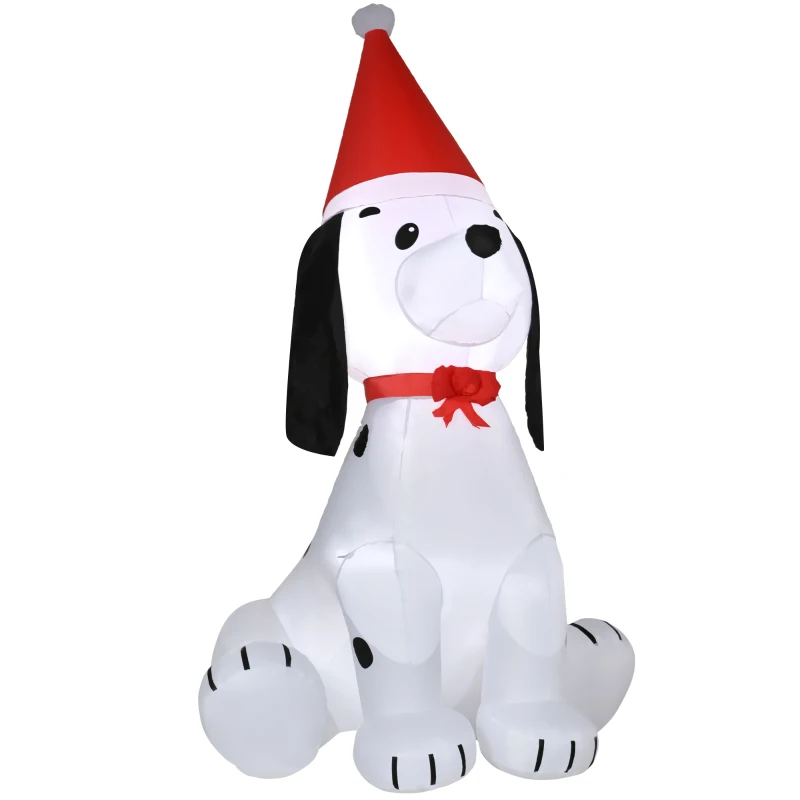 HOMCOM 6ft Inflatable Christmas Puppy Dog Wearing Santa Hat Lighted Outdoor Decoration Blow Up Decor for Holiday Indoor