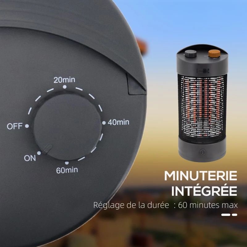 Outsunny Chauffage électrique infrarouge 6 à 8 m² et IP54 chauffage d'appoint sans CO₂ chauffage extérieur chauffage de jardin oscillation 180° minuterie 600 /1200 W tube chauffant double - noir