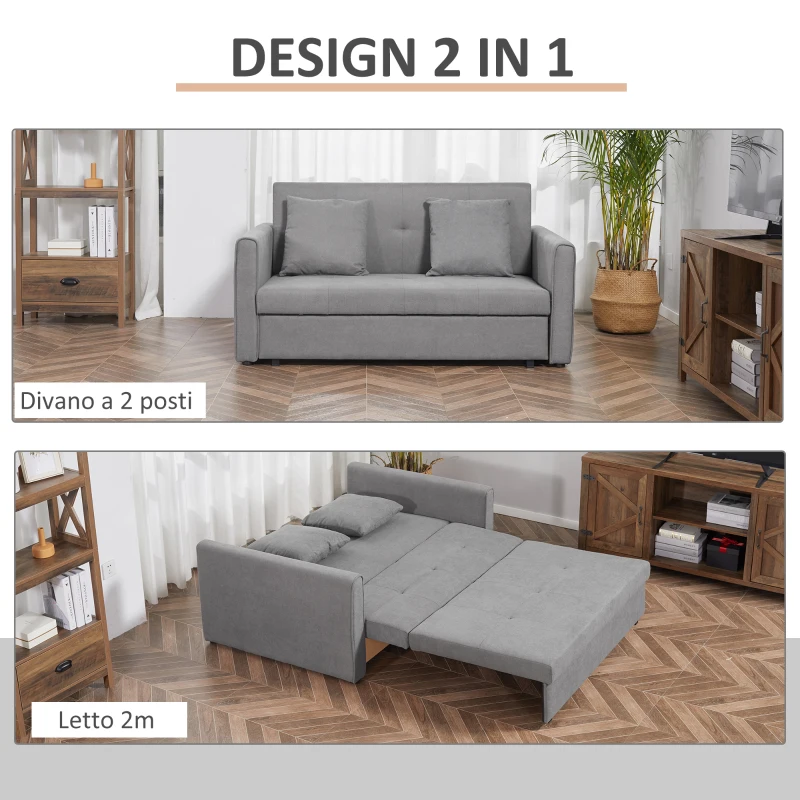 HOMCOM Divano Letto 2 Posti con Vano Contenitore, Design 2 in 1 in Poliestere, Grigio