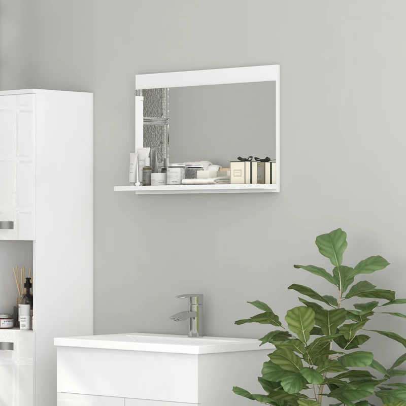 kleankin Specchio Bagno da Parete con Mensola Design Moderno e Multiuso, 60x12x40 cm, Bianco