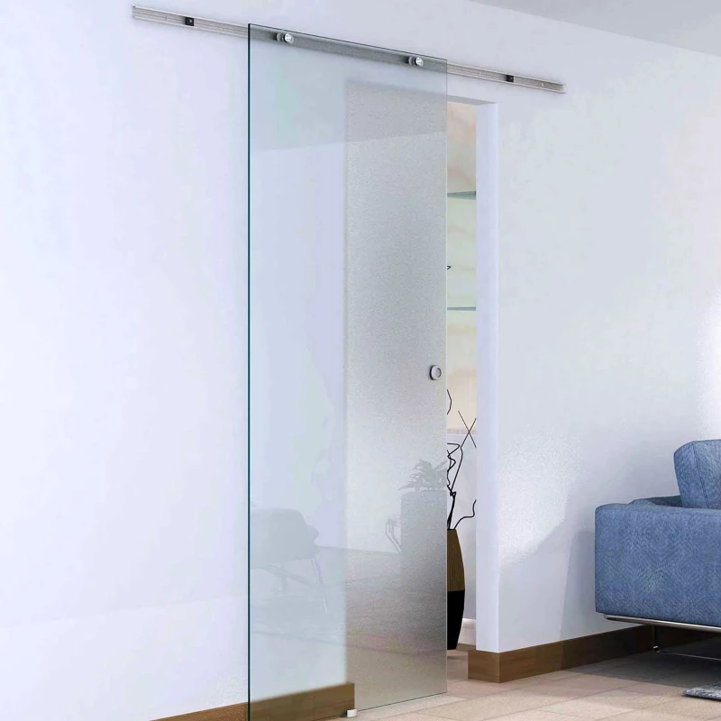 HOMCOM Porte Scorrevoli in Vetro Satinato da Interni con Binario B3 in Alluminio per Bagno Cucina Studio 205x90x0,8cm