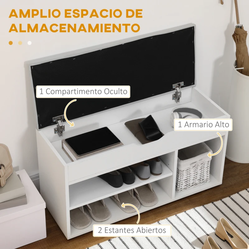 HOMCOM Armario Zapatero para Almacenamiento Banco de Zapatero con Asiento Estantes Cajón y Cojín Dos Niveles para Entrada y Recibidores Moderno Carga Max 120kg 80x30x43cm Blanco