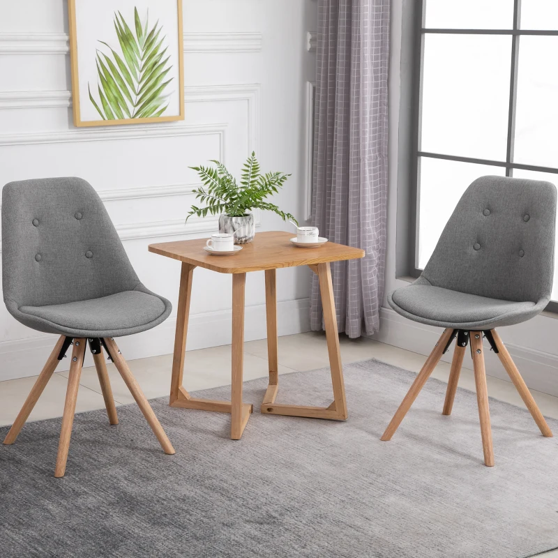 HOMCOM Lot de 2 Chaise de Salle à Manger, Chaise de Cuisine, Design Simple Moderne, revêtement Tissu en Lin, siège Dossier Confortable, Rembourrage Mousse, Pieds Bois, 48 x 56 x 87 cm, Gris