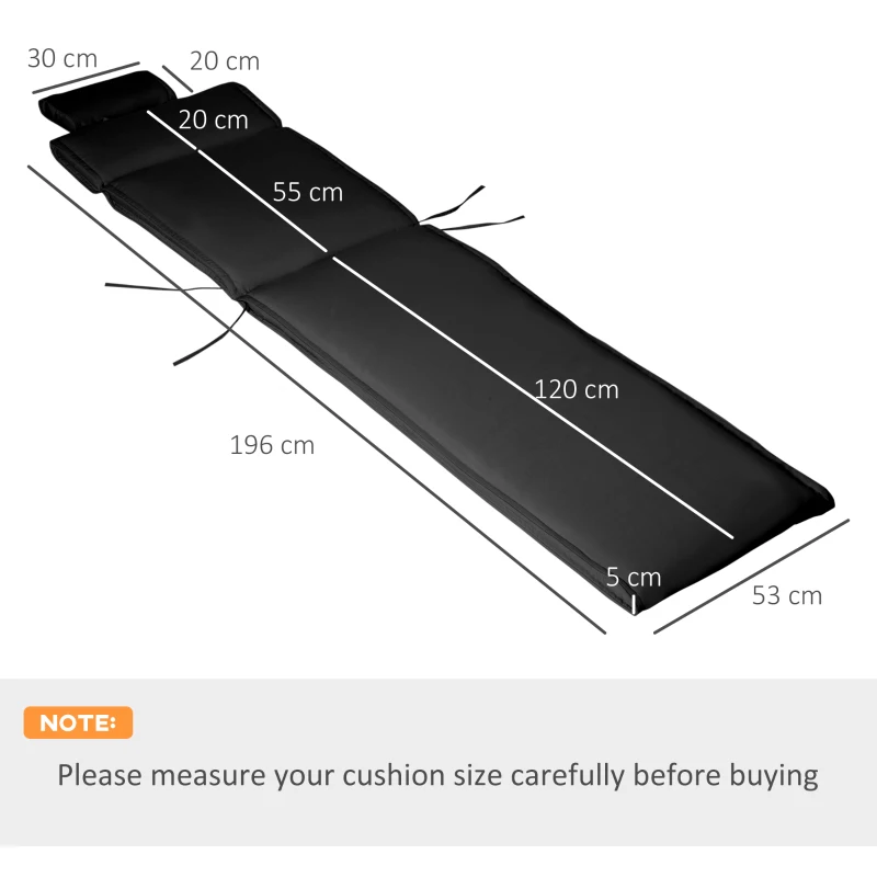 Outsunny Garden Sun Lounger Cushion Replacement Soft Sunbed Reclining Chair Relaxer Pad with Pillow, Cushion ONLY - Black