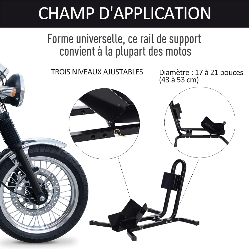 HOMCOM Lève moto béquille d'atelier support roue moto support béquille moto - bloque roue 17 à 21 pouces métal époxy noir
