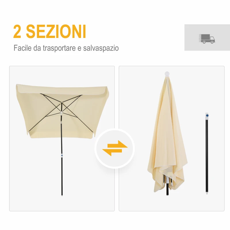 Outsunny Ombrellone 2x2 m per Esterni con Tettuccio Quadrato, Struttura Regolabile e Portatile, Crema