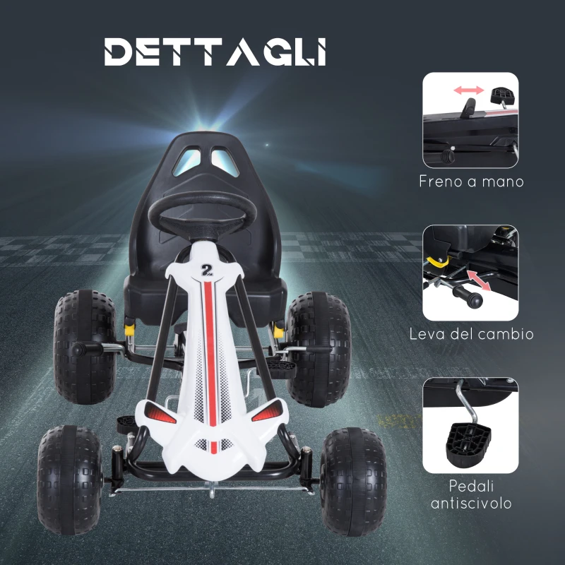 HOMCOM Go Kart a Pedali per Bambini 3-6 Anni con Sedile Regolabile, in Plastica e Ferro, 101.5x65.5x59.5 cm, Bianco e Nero
