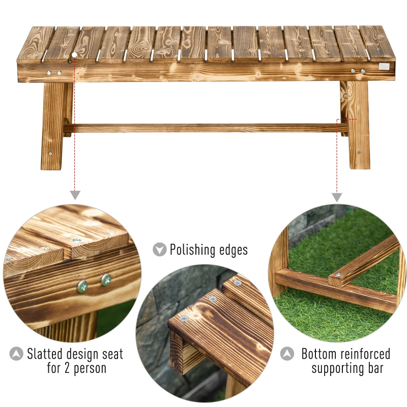 Outsunny Wooden Garden Benches, 2 Seater Outdoor Benches, Fir Wood Backless Patio Loveseat with Slatted Seat for Park, 110 x 38 x 35 cm, 3 Pieces, Carbonised