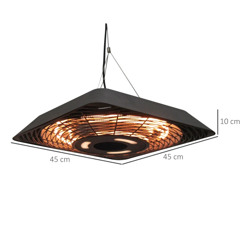 Outsunny Lampada Riscaldante per Esterni con Luce, Potenza 800W/1200W/2000W e Telecomando, 45x45x10cm, Nero