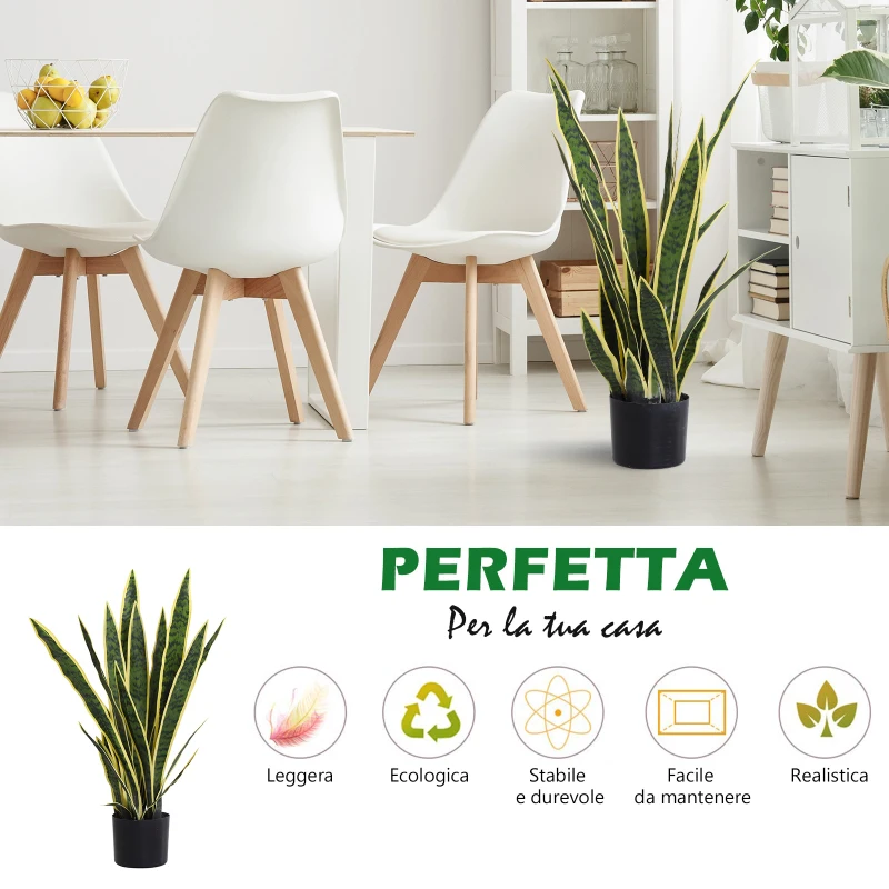 Outsunny Sanseveria Artificiale Pianta Finta Realistica con Vaso,  Ø15cm x 80cm, Verde e Giallo