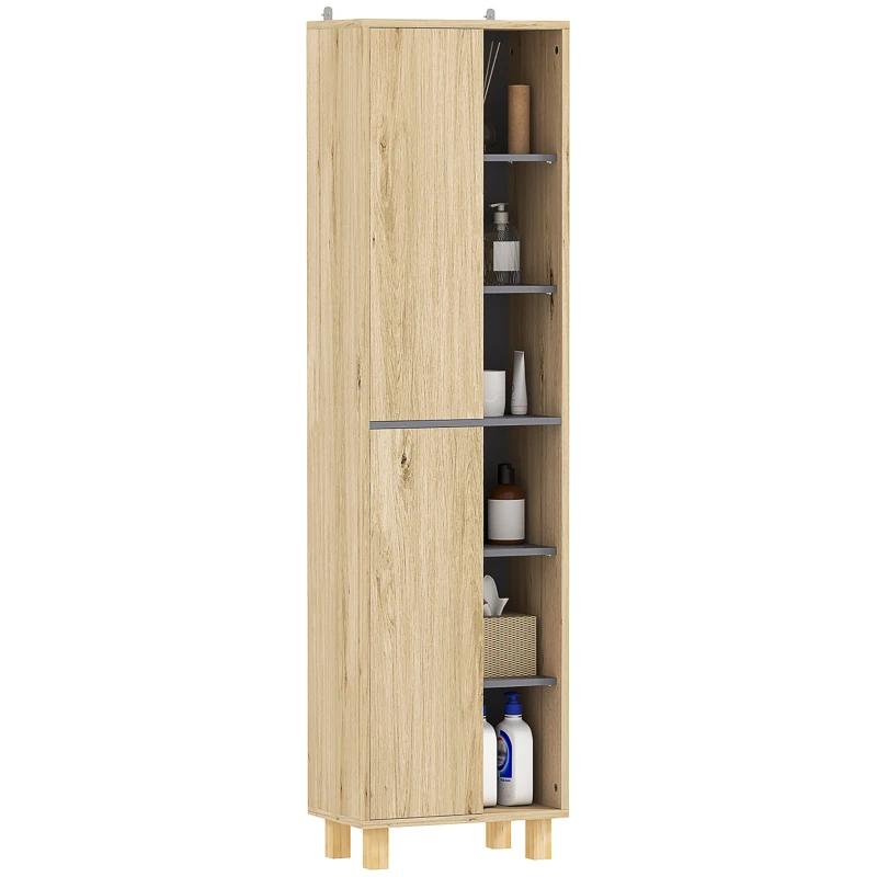 HOMCOM Meuble colonne salle de bain, armoire de salle de bain avec 6 compartiments ouverts et 2 placards, bois naturel(m-10)