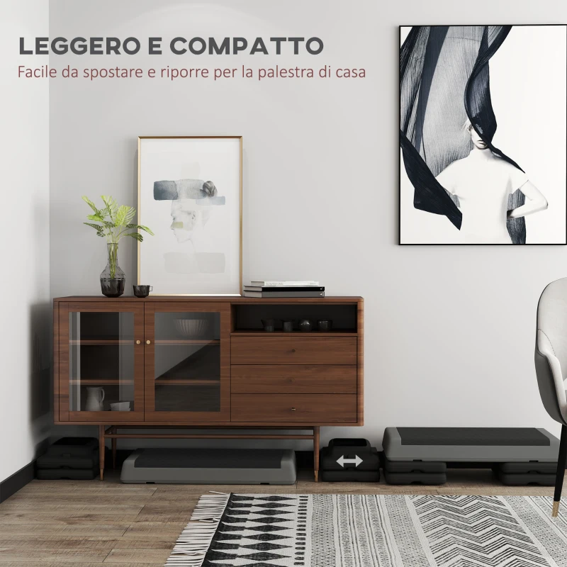 SPORTNOW Stepper Fitness Regolabile a 10.5/15.5/20.5 cm con Superficie Antiscivolo e Capacità 250 kg, Grigio