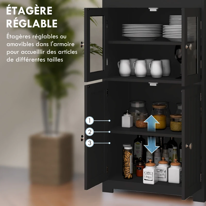 HOMCOM Armoire de cuisine buffet cuisine vaisselier meuble de rangement multi-rangements dim. 60I x 30P x 162H cm noir