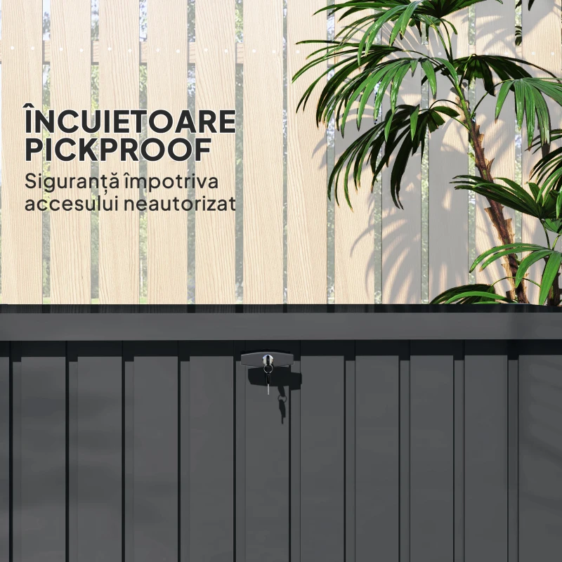 Outsunny Ladă de Exterior de 400L cu Capac cu Două Pârghii, Încuietoare și 2 Chei, 124x66x72 cm, Gri Închis