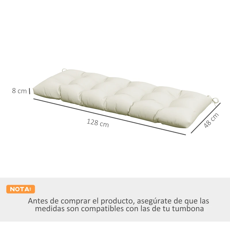 Outsunny Cojín para Banco de Jardín o Balancín128x48x8 cm con 2 Cordones de Fijación Impermeable y Protección UV 50+ Crema