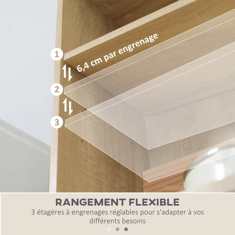 HOMCOM Buffet de cuisine armoire de cuisine multi-rangements 2 tiroirs 1 placard + grand plateau 60 x 38 x 168 cm en bois gris