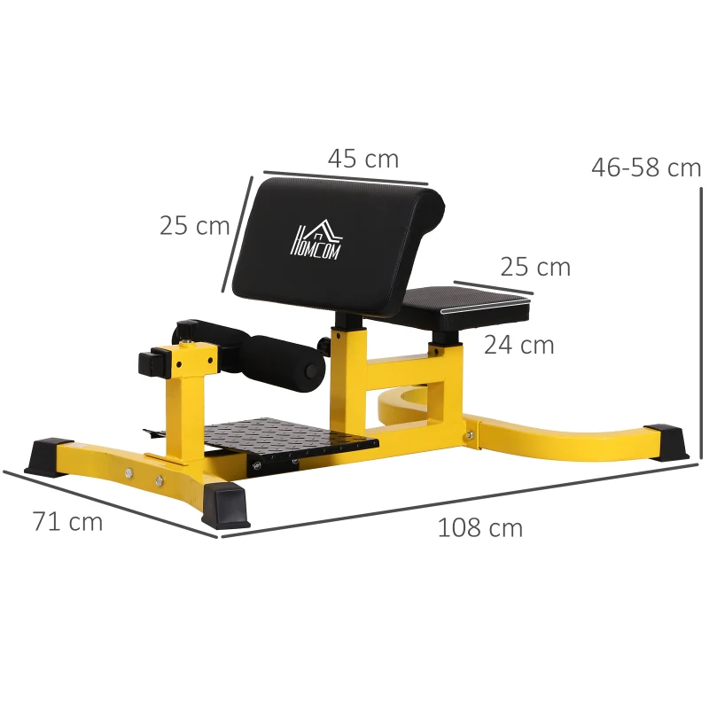 HOMCOM Squat Machine Multifunzione 3 in 1 Regolabile Sit Up Push Up per il Fitness, Fianchi e Gambe Acciaio, PVC, EVA 71 x 108 x 46-58 cm Nero e Giallo