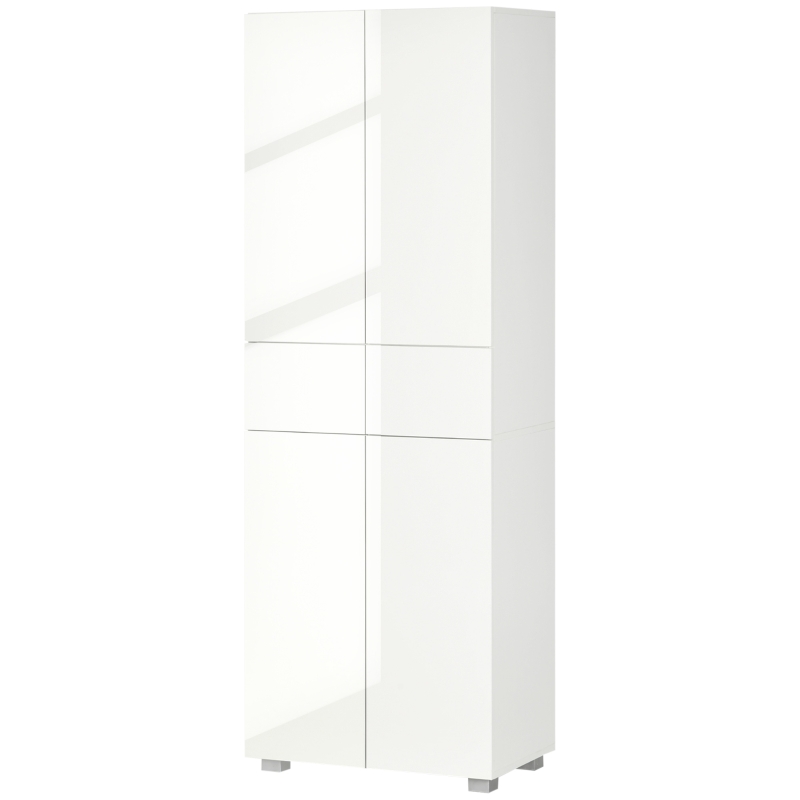 HOMCOM Dispensa Cucina con 4 Ante, 3 Ripiani Regolabili e Mensole a 5 Livelli in MDF e Truciolato, 60x35x170 cm, Bianco