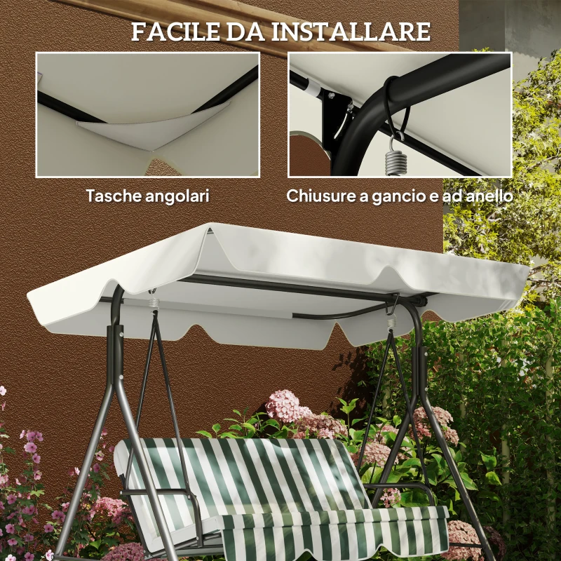 Outsunny Tetto di Ricambio per Dondolo 3 Posti Impermeabile in Tessuto Oxford Bianco Crema, 210x145 cm
