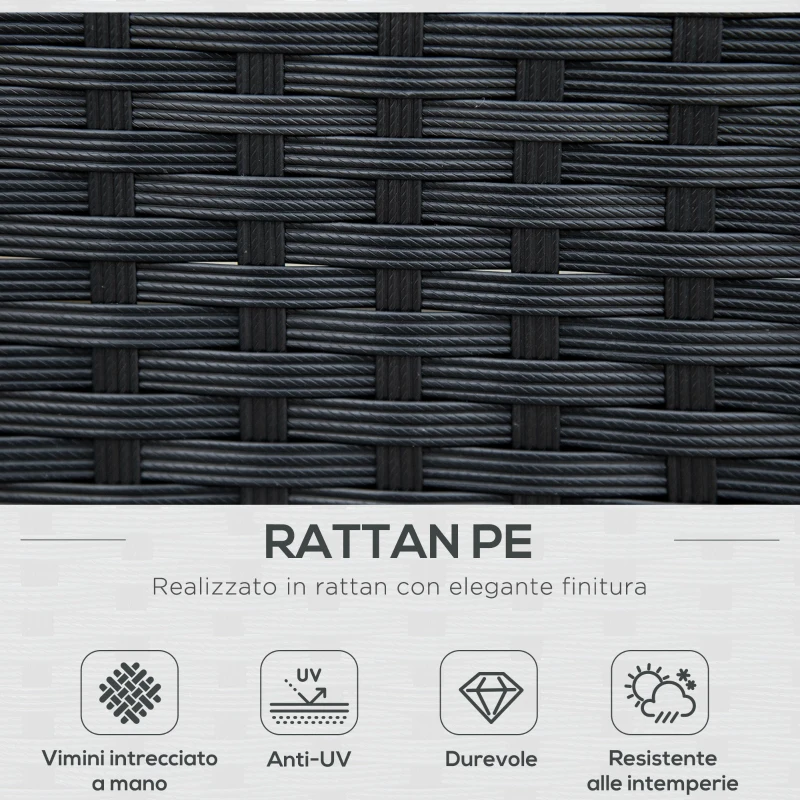 Outsunny Set da 7 Pezzi Salotto da Esterni in Rattan con Poltrona Pouf Tavolino Nero e Beige