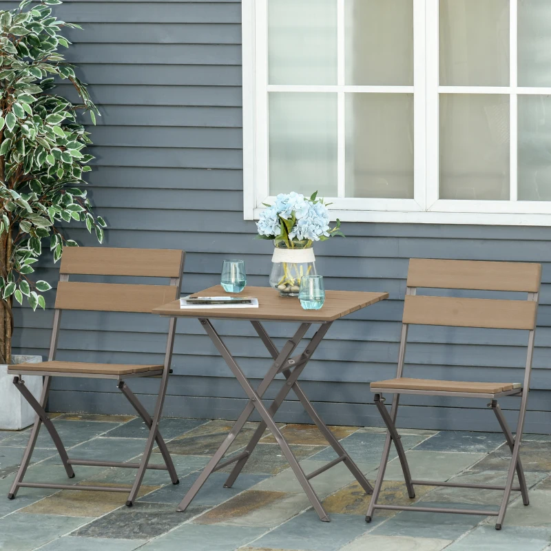 Outsunny 3 Piece Foldable Garden Bistro Set Patio Furniture Set with Table and 2 Chairs for Conservatory Balcony Terrace, Grey