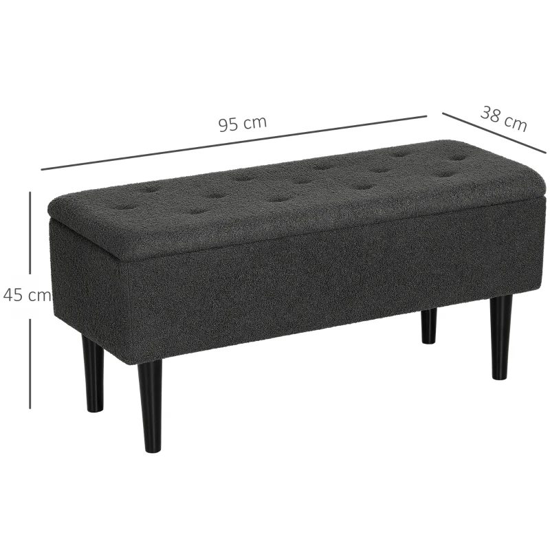 HOMCOM 57L Teddy Fleece Storage Ottoman - Dark Grey