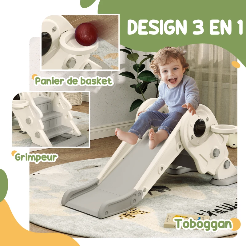 AIYAPLAY 3 en 1 Toboggan pour enfants avec panier de basket et escalade, toboggan intérieur pour enfants pliable, de 2 à 5 ans