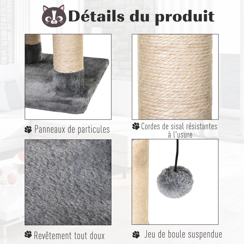 PawHut  Arbre à chats multi-équipements griffoirs grattoirs plateformes tunnel niche hamacs jouet suspendu gris