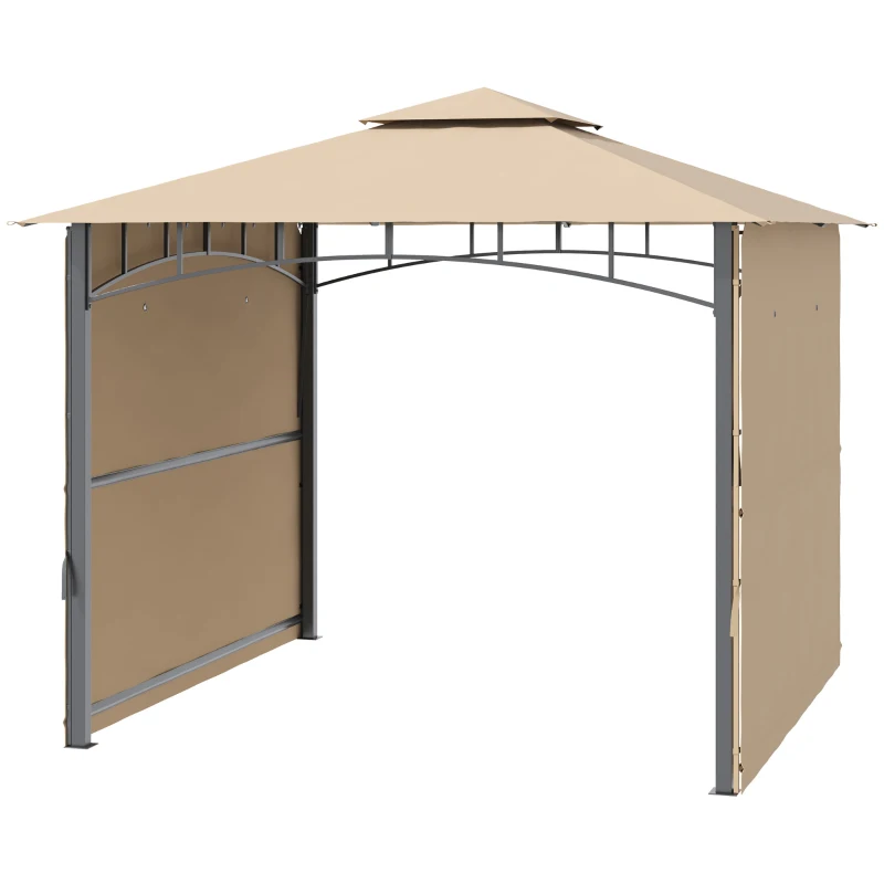 Outsunny Tonnelle pavillon de jardin 3x3m auvent pliable double toit pour ventilation auvents réglables structure en métal tissu polyester 3L x 3l x 2,7H m beige