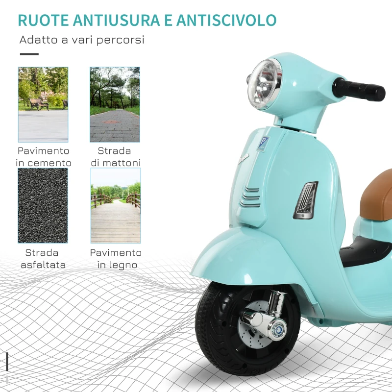 HOMCOM Moto Elettrica per Bambini 18-36 mesi con Licenza Ufficiale Vespa, Fari e Clacson, 66.5x38x52 cm, Verde
