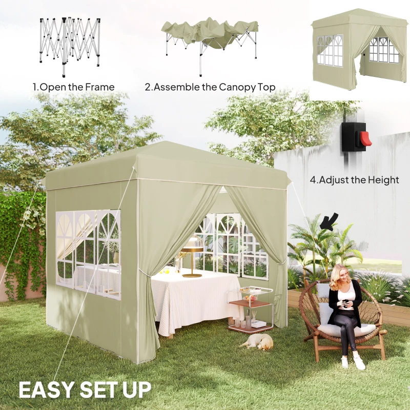Outsunny Gazebo da Giardino Pop Up con 2 Finestre e Gambe Regolabili, in Metallo e tessuto Oxford, 248x248x270 cm, Crema