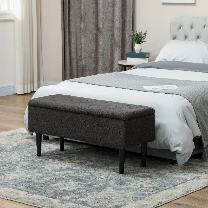 HOMCOM 57L Teddy Fleece Storage Ottoman - Dark Grey